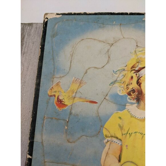 Vintage Jigsaw Puzzle Tray 11 1/4"x14 3/4" Girl Boy Dog Missing 1 Piece - Picture 6 of 6